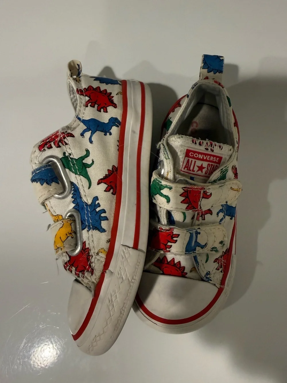 Converse Kids White Sneakers with Colorful Dinosaur Print